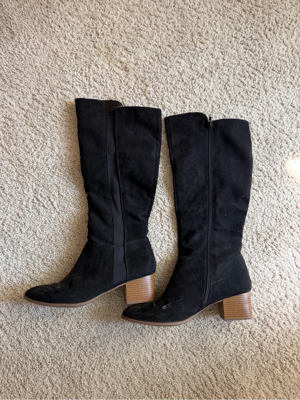 Nordstrom Black Suede Mid-Calf Block Heel Boots